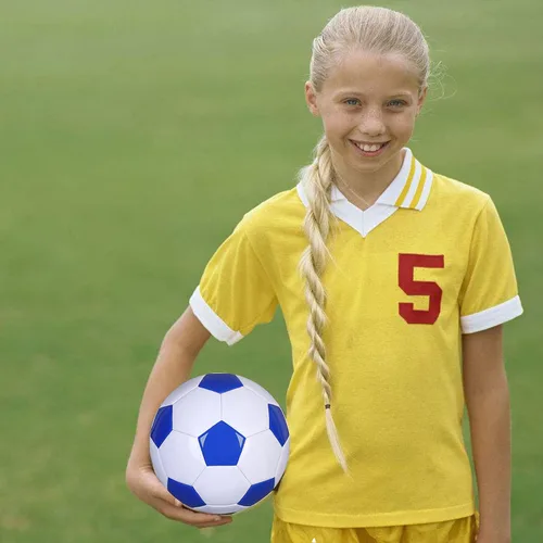 Miniatura 6 de Balón de fútbol tamaño 2, 3, 4, 5, blanco y azul, actividades deportivas escolares para exteriores e interiores, diseño clásico antiexplosión