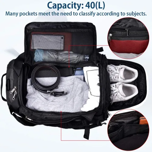 Miniatura 2 de Bolsa de lona impermeable para gimnasio, bolsa de viaje para hombres y mujeres, bolsa de lona con compartimento para zapatos, bolsa de noche 40L