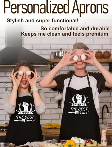 Miniatura 2 de Delantales personalizados con bolsillos, delantales de cocina para mujeres y hombres con logotipo de chef, regalos para papá, mamá, marido y amigo