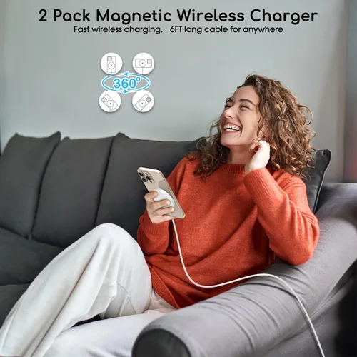 Miniatura 7 de Cargador inalámbrico magnético para iPhone, 2 paquetes de 6 pies [Certificado Apple MFi] Cable de cargador Mag-Safe magnético inalámbrico con bloque