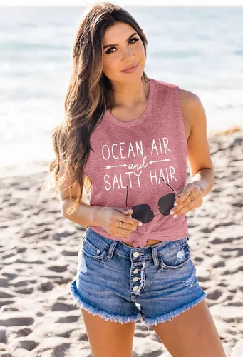 Miniatura 3 de Camiseta sin mangas de playa para mujer, diseño de mar y aire salado, divertido crucero de verano, sin mangas, para vacaciones familiares