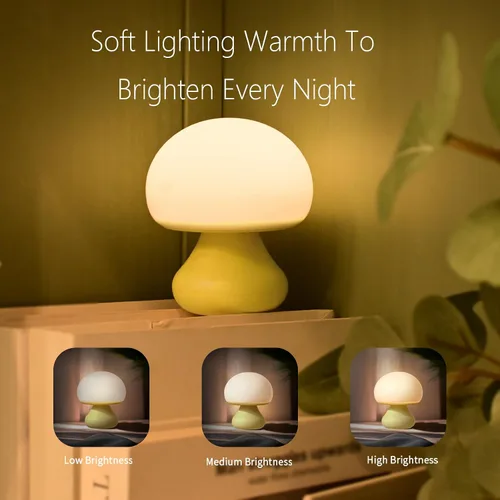 Miniatura 5 de Vivilumens Luz nocturna de hongos para niños, control táctil regulable de 3 niveles, temporizador de apagado automático, silicona segura para bebés