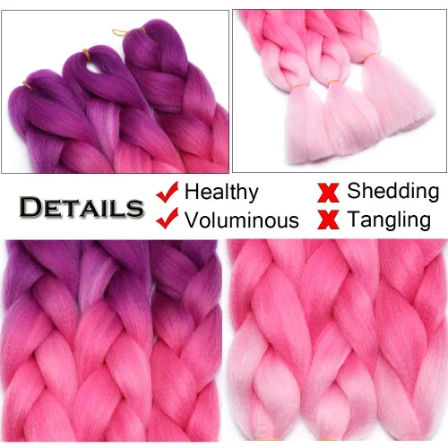 Miniatura 2 de Benehair Extensiones de cabello trenzado ombré de 24 pulgadas, 1 paquete de extensiones de cabello trenzado jumbo de alta temperatura, cabello