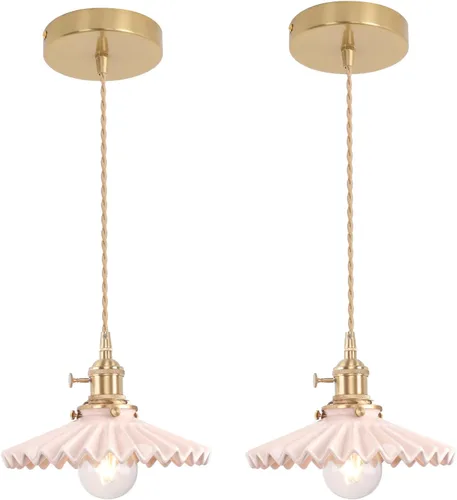 Miniatura 39 de Shenmoyl Lámpara colgante con pantalla de vidrio transparente a rayas, luz colgante vintage de latón, luz colgante ajustable para cocina, isla