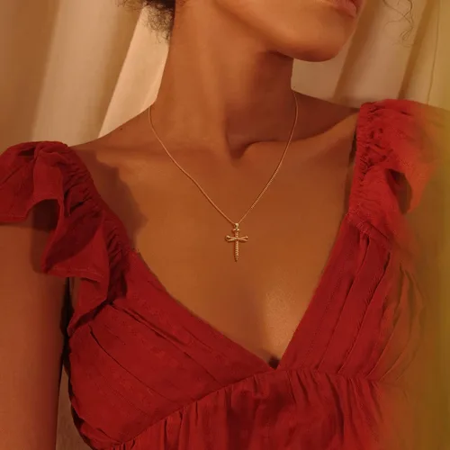 Miniatura 164 de Fettero - Collar con dije de cruz de fe, chapado en oro de 14 K, cadena fina, minimalista, simple, pequeña, para oración, regalo de joyería religiosa