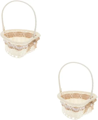 jojofuny Cesta de boda para niña, pétalos, galletas, bolsas pequeñas para recuerdos, cesta de yute de encaje, cesta de yute para niña, cestas para