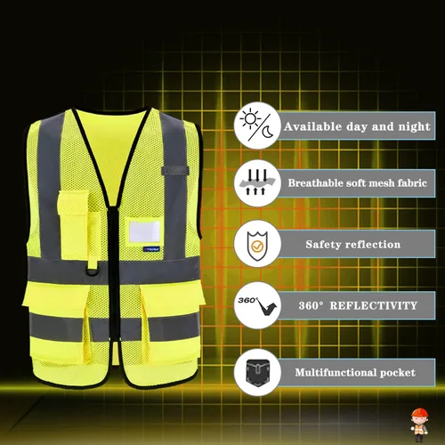 Miniatura 3 de A-SAFETY chaleco reflectante de alta visibilidad para hombres, Amarillo