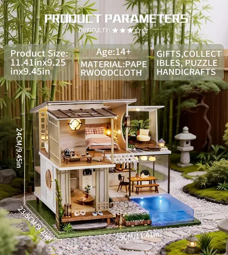 Miniatura 2 de Spilay - Casa de muñecas en miniatura con muebles, kit de bricolaje de madera para casa de muñecas, mini kit artesanal hecho a mano, escala 1:24