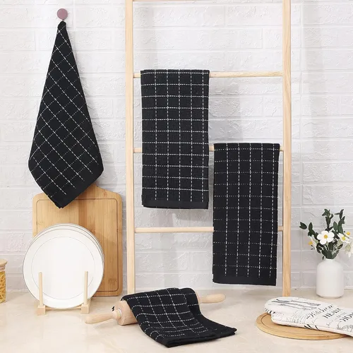 Miniatura 6 de Homaxy Toallas de cocina de tela de rizo 100% de algodón (negro, 13 x 28 pulgadas), diseño a cuadros, paños de cocina suaves y súper absorbentes