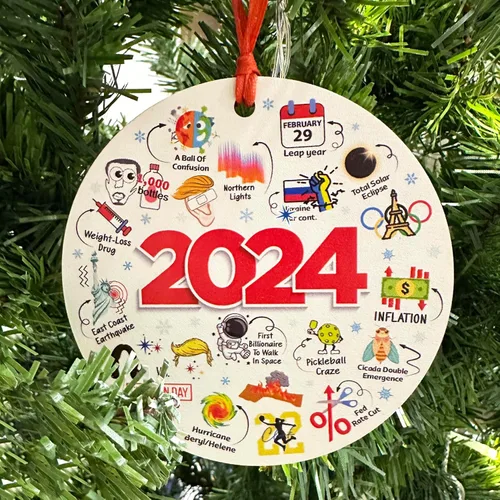 Miniatura 4 de Adornos de Navidad 2024, adorno de madera para árbol de Navidad, temas interesantes divertidos 2024 Año Recuerda tendencias Social Navidad recuerda