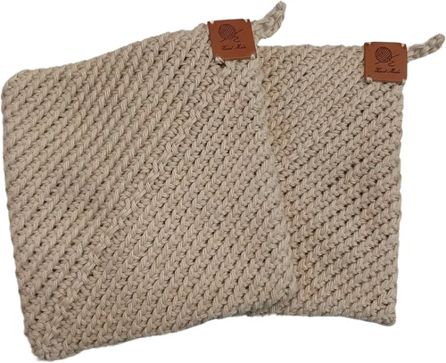 Miniatura 14 de Soportes para ollas de ganchillo hechos a mano, colección de color sólido, algodón de 6 x 6 pulgadas, resistentes al calor, doble capa, lazo