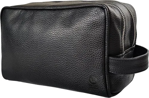 Estuche hecho a mano de piel de búfalo auténtico. Neceser para juego de rasurar y cuidado personal para viaje ~ Regalo para hombres y mujeres., Negro