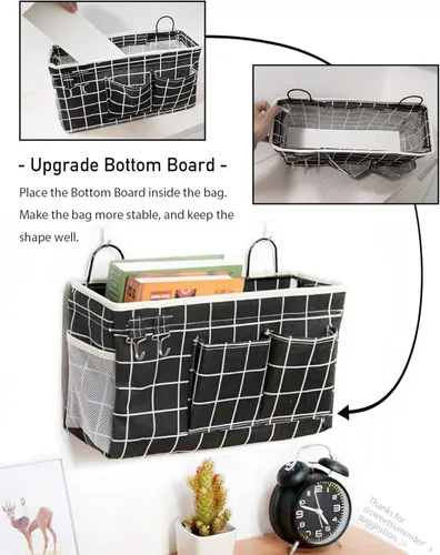 Miniatura 3 de Kanrichu 2 bolsas organizadoras grandes para colgar en la pared, cestas de almacenamiento colgantes de tela de lino con bolsillos, contenedor