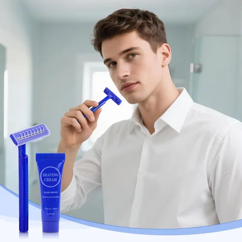 Miniatura 5 de Juego de crema de afeitar desechable, máquinas de afeitar manuales envueltas individualmente a granel con mini crema de afeitar suave, artículos