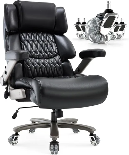 Miniatura 11 de Silla de oficina grande y alta de 400 libras, soporte lumbar ajustable, ruedas de goma silenciosas, base de metal resistente, escritorio ejecutivo