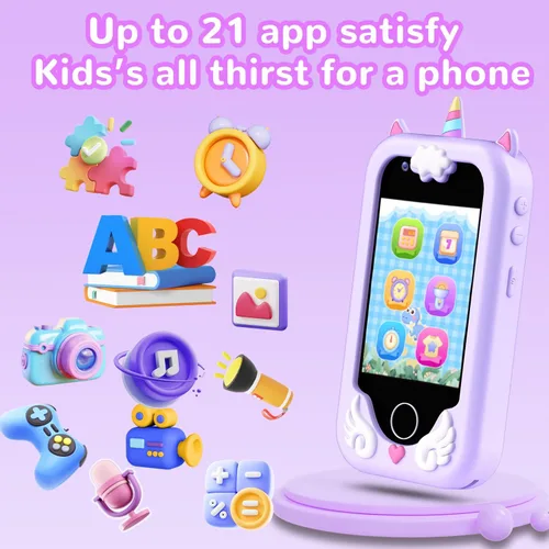 Miniatura 6 de Lapare Juguete de teléfono inteligente para niños para niñas, pantalla táctil de 2.8 pulgadas con doble cámara, juego, reproductor de música