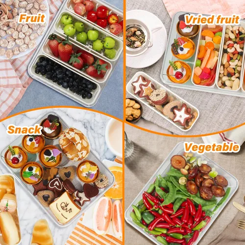 Miniatura 8 de Contenedores portátiles de almacenamiento de frutas para refrigerador, contenedor de caja de aperitivos de 4 compartimentos, bandeja dividida sin