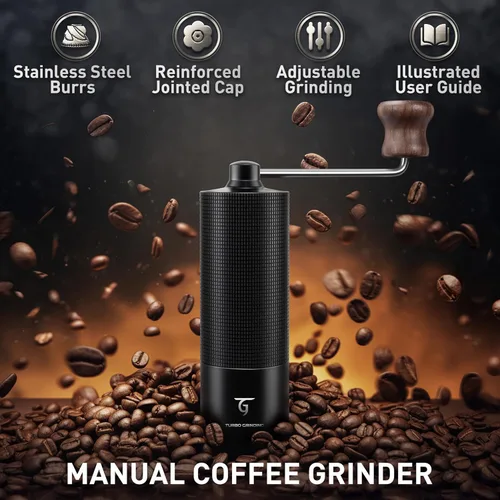 Miniatura 2 de SUNYA Molinillo de café manual con rebabas cónicas de acero inoxidable. Molino de grano de café de mano de carcasa de aluminio con ajustes MCG-02