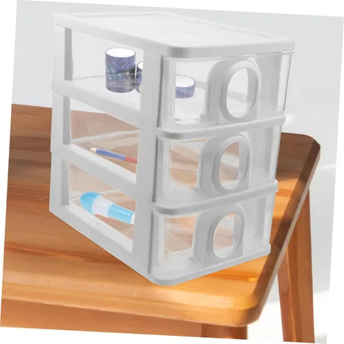 Miniatura 5 de PRETYZOOM Organizador de cajones de escritorio Caja de almacenamiento de escritorio de 3 capas, organizador de maquillaje, papelería de escritorio