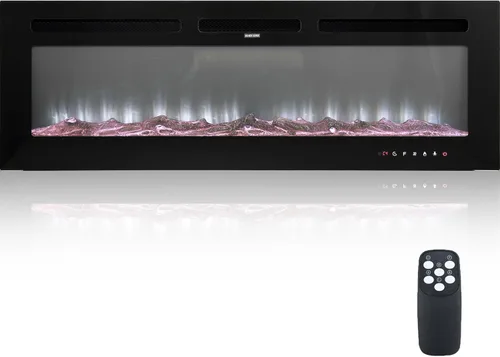 Miniatura 8 de Chimenea eléctrica montada en la pared y empotrada de 60 pulgadas con control remoto temporizador de 8 horas, 12 llamas, pantalla táctil, calentador