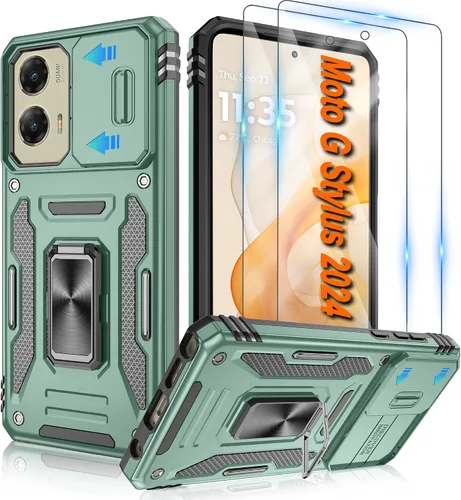 Miniatura 108 de Atump Funda para Motorola Moto G Play 2024 (4G) con [paquete de 2] protector de pantalla HD y cubierta para cámara deslizante, soporte de anillo