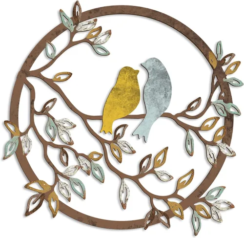 Miniatura 9 de Ferraycle Arte de pared de metal con silueta de pájaro en rama de árbol, decoración de pájaro para sala de estar, jardín, dormitorio, oficina