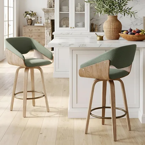 Miniatura 11 de LukeAlon Taburete de Bar Moderno de Sherpa Individual, Taburetes de Altura de Asiento Bajo de 26 Pulgadas Tapizados con Altura de Encimera sin