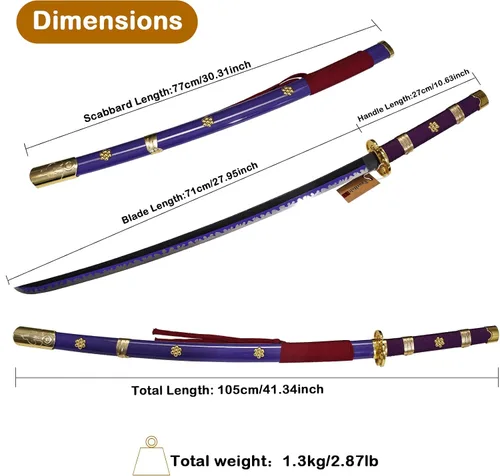 Miniatura 3 de Espada Púrpura Enma Zoro, espada Katana de acero rico en carbono 1095 de 41" de longitud, espadas Samurai de espiga completa, colección de armas