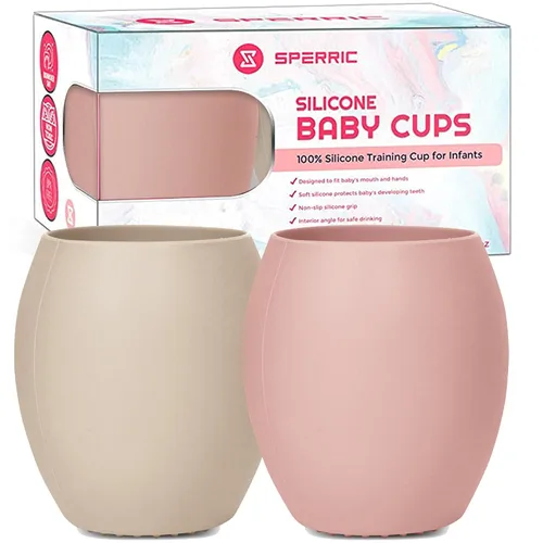 Taza de silicona para bebé, taza de entrenamiento para niños pequeños, taza abierta para el destete LED de bebé, paquete de 2 tazas para bebés sin