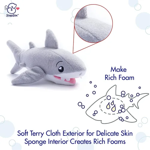 Miniatura 4 de SoapSox Exfoliante de Baño para Niños (Tank the Shark) - Esponja de Paño de Lavado de Juguete Animal Suave con Inserto de Bolsillo de Jabón