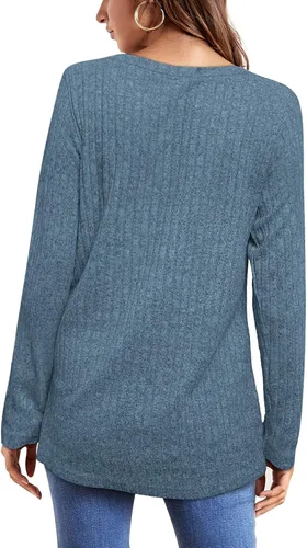 Miniatura 4 de OFEEFAN - Blusas de manga larga para mujer, blusas estilo túnica ligeras de cuello redondo e informales