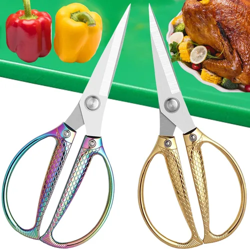 Miniatura 9 de Tijeras de cocina de acero inoxidable – Paquete de 2 tijeras de carne multiusos resistentes para aves de corral, cocina y preparación de alimentos