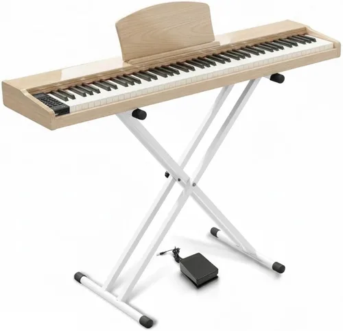 Longeye Teclado de piano de 88 teclas, piano eléctrico de madera, piano digital semipesado para principiantes y profesionales con soporte para