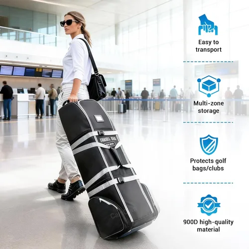 Miniatura 4 de Bolsa de viaje de golf con ruedas, tela Oxford resistente 900D, funda de viaje de golf para aerolíneas, adecuada para bolsas de golf estándar
