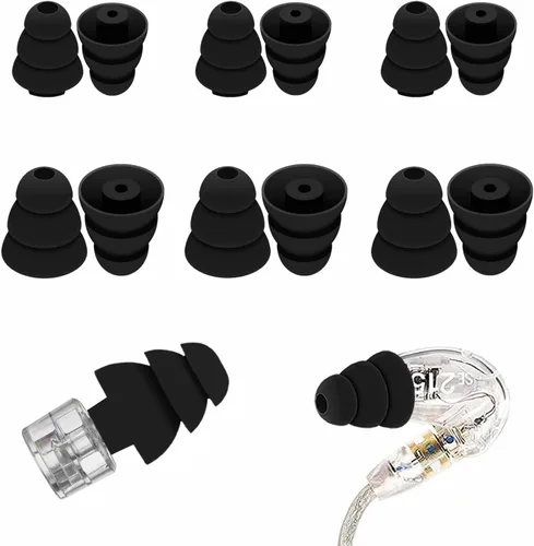 Miniatura 8 de Tamaño pequeño, 6 pares de triple brida compatibles con puntas Shure SE215 Pro, reducción de ruido con orificio de conector de 0.079 in, auriculares
