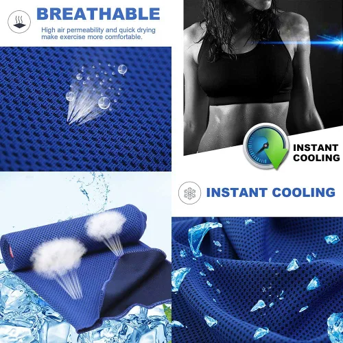 Miniatura 8 de Paquete de 20 toallas refrescantes de 40 x 12 pulgadas, toalla de hielo para cuello y cara, microfibra fría con bolsa transpirable para yoga, Azul
