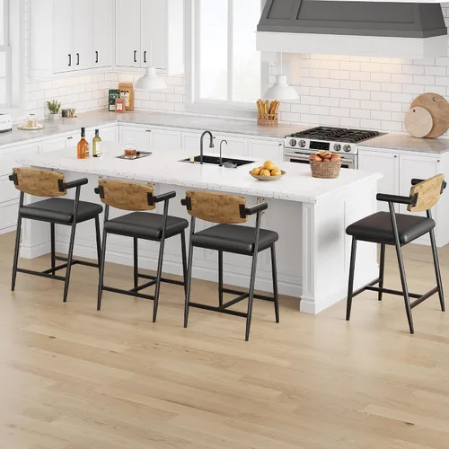Miniatura 15 de IDEALHOUSE Juego de 2 taburetes de bar de altura de mostrador con brazos, taburetes de bar tapizados de 26 pulgadas con respaldo, asiento más ancho