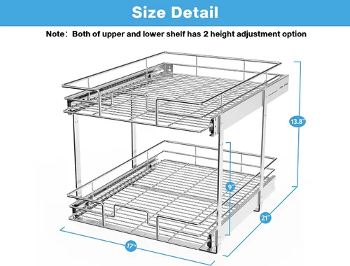 Miniatura 4 de LOVMOR Organizador individual extraíble de gabinete, cajones de gabinete de 2 niveles deslizantes, organizador de ollas y sartenes, estante