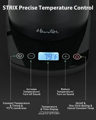 Miniatura 5 de Harriet Hervidor eléctrico de cuello de cisne, calor rápido de 1200 W, acero inoxidable de 0.8 L, control de temperatura de precisión