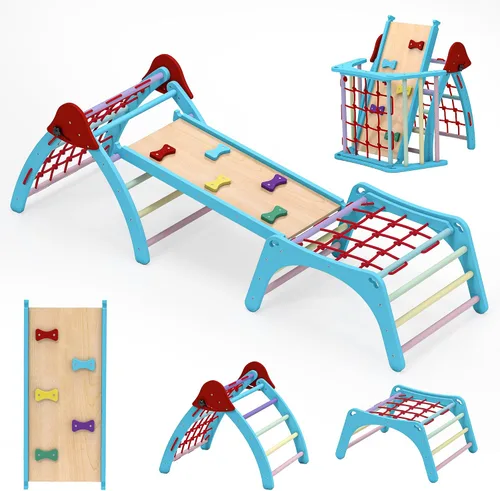 Pikler - Juego de triángulos 7 en 1, juguetes de escalada para interiores para niños, juego de escalada Montessori de madera con escalera de rampa