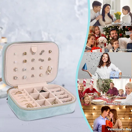 Miniatura 6 de Dajasan Cajas de Joyería de Terciopelo, Mini Estuche de Joyería de Viaje, Pequeño Organizador de Joyería de Viaje Portátil para Aretes, Pulseras