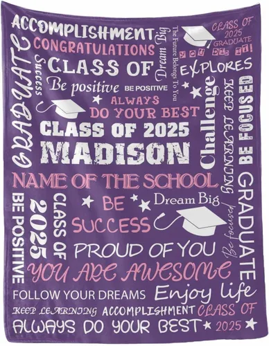 Miniatura 34 de MyPupSocks Manta personalizada de graduación 2025, clase de con nombre de la universidad, regalos personalizados, manta con texto para sobrina