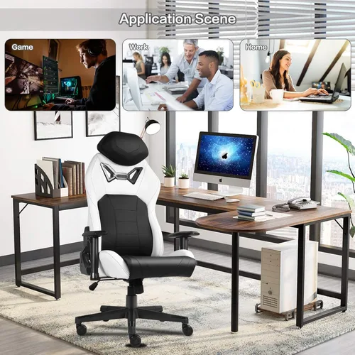 Miniatura 2 de Modern-Depo Sillas ergonómicas para juegos para adultos con espuma viscoelástica de alta densidad Silla de oficina cómoda giratoria, silla