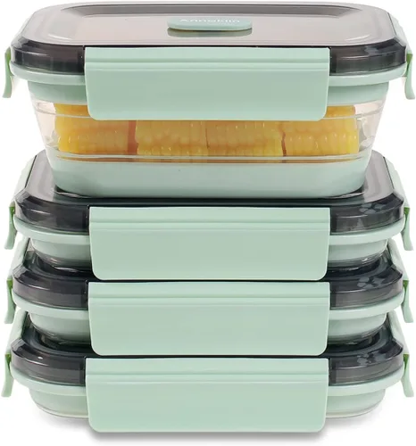 Miniatura 38 de Recipientes plegables extra grandes para almacenamiento de alimentos con tapa y ventilación de aire, 58 oz, paquete de 4, recipiente plegable XL
