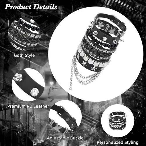 Miniatura 4 de ZLFSRQ Pulseras Emo Punk Rock Studded Pulsera para Mujeres Hombres Gótica Cuero Spiked Pulseras Emo Accesorios de Joyería