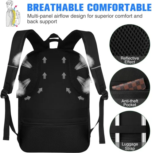 Miniatura 5 de YAMTION Mochila escolar para hombres y mujeres, mochila universitaria para adolescentes, mochila para computadora portátil, mochila escolar con Negro