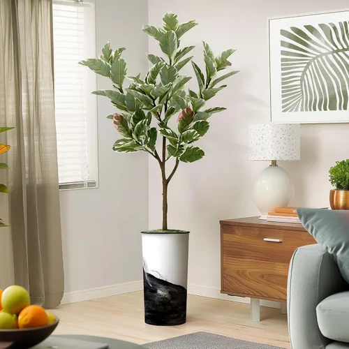 Miniatura 14 de Árbol artificial en maceta contemporánea, palmera tropical areca artificial de seda para decoración del hogar en interiores y exteriores, altura