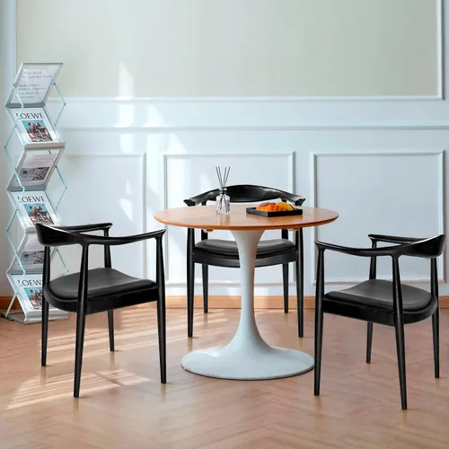 Miniatura 8 de Kennedy - Sillón tapizado de piel sintética, silla de comedor de estilo moderno de mediados de siglo, adecuada para cocina, comedor, oficina (negro)