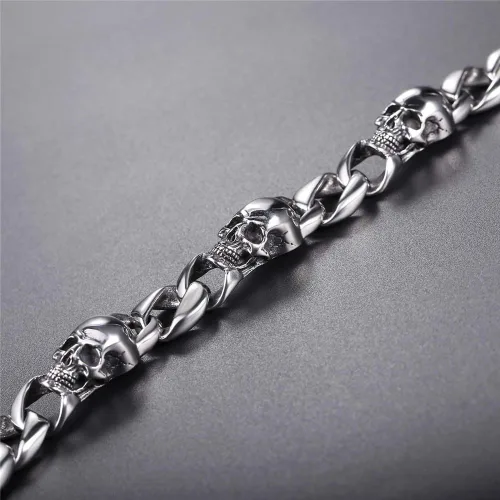 Miniatura 16 de U7 Pulseras góticas de calavera para hombres y mujeres, acero inoxidable, chapado en oro de 18 quilates, plata, negro, punk, esqueleto punk