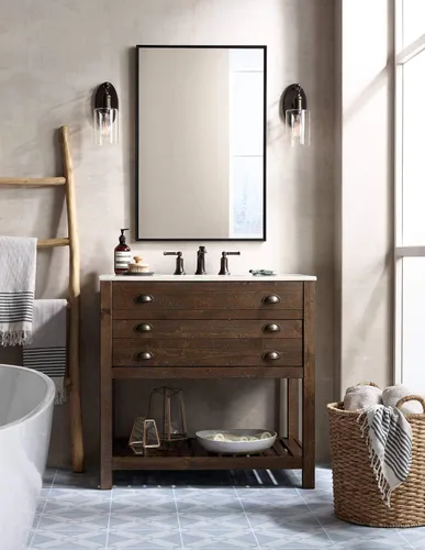 Miniatura 9 de Uttermost Andrew - Espejo de pared rectangular decorativo para tocador, moderno, marco de metal, ultra delgado, cristal flotante de 24 pulgadas